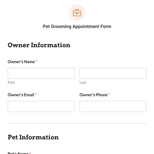 Pet Grooming Appointment Form Template
