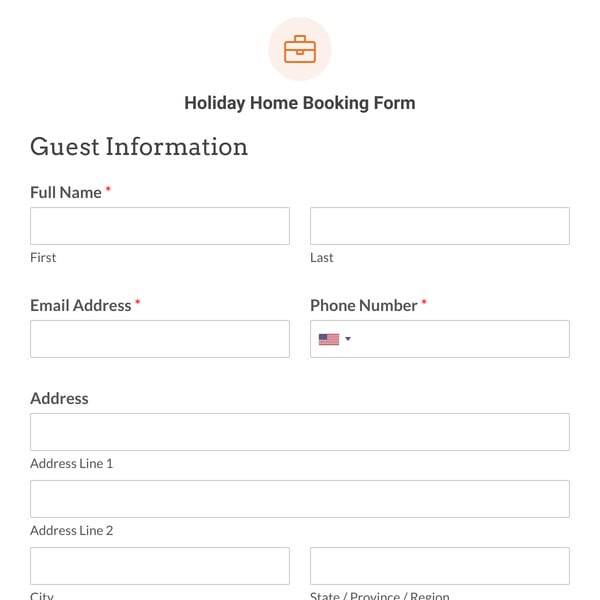 Holiday Home Booking Form Template