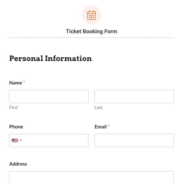 Ticket Booking Form Template