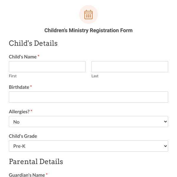 Children’s Ministry Registration Form Template