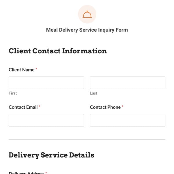 Meal Delivery Service Inquiry Form Template