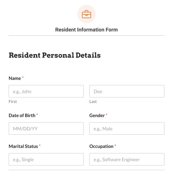 Resident Information Form Template