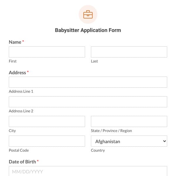 Babysitter Application Form Template