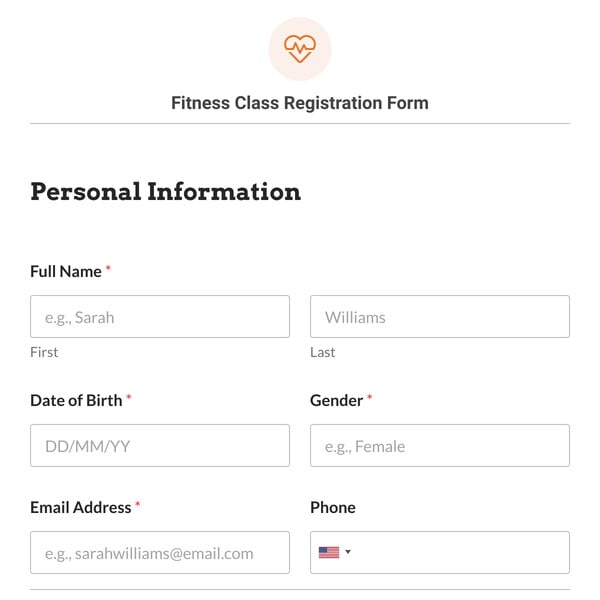 Fitness Class Registration Form Template
