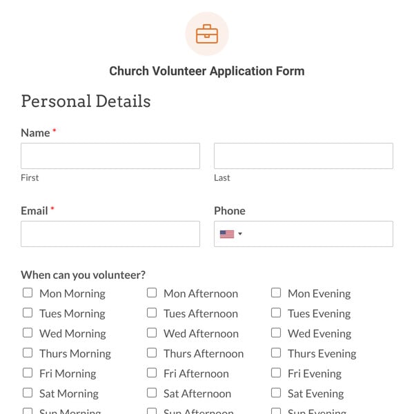 Church Volunteer Application Form Template