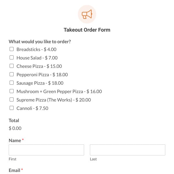 Takeout Order Form Template
