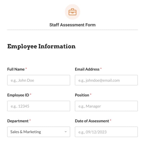 Staff Assessment Form Template