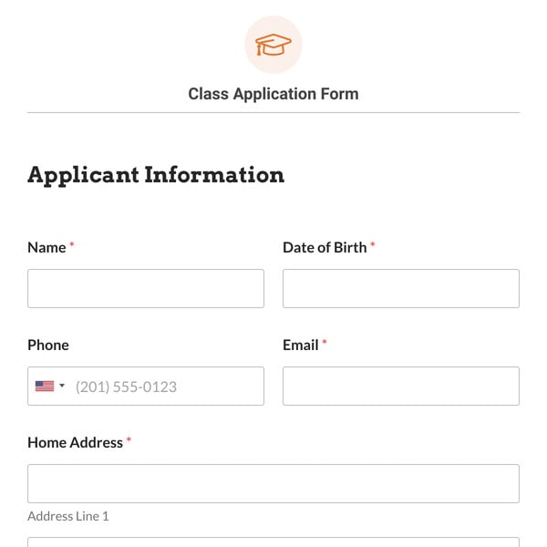 Class Application Form Template