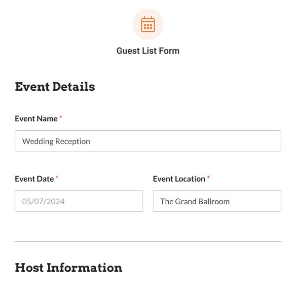 Guest List Form Template