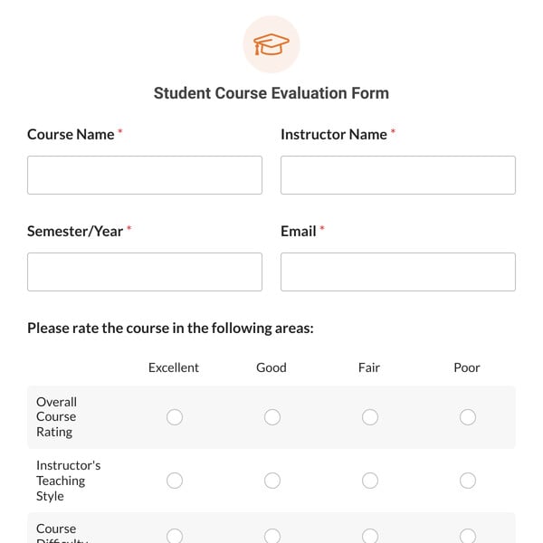 Student Course Evaluation Form Template