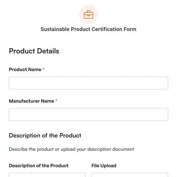 Sustainable Product Certification Form Template