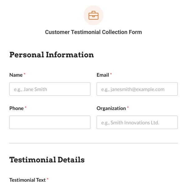 Customer Testimonial Collection Form Template