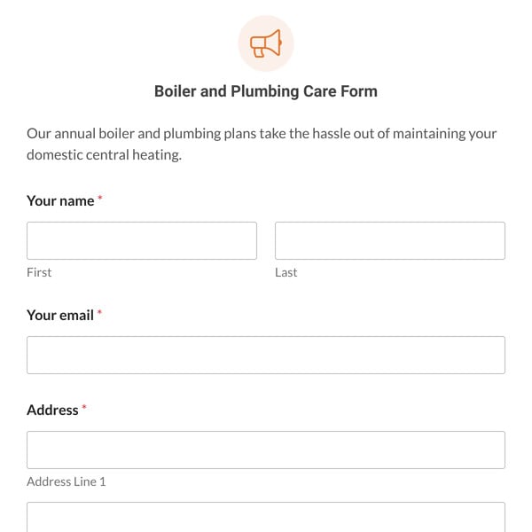 Boiler and Plumbing Care Form Template
