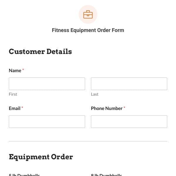Fitness Equipment Order Form Template
