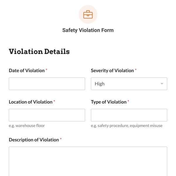 Safety Violation Form Template