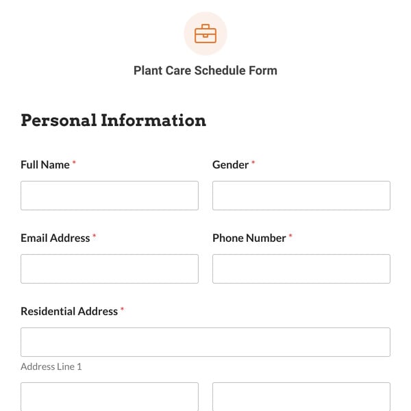 Plant Care Schedule Form Template