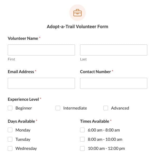 Adopt-a-Trail Volunteer Form Template
