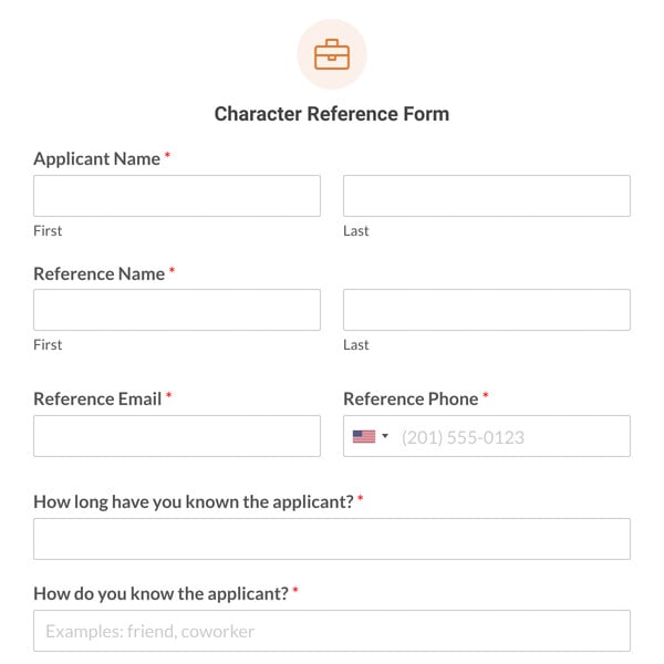 Character Reference Form Template