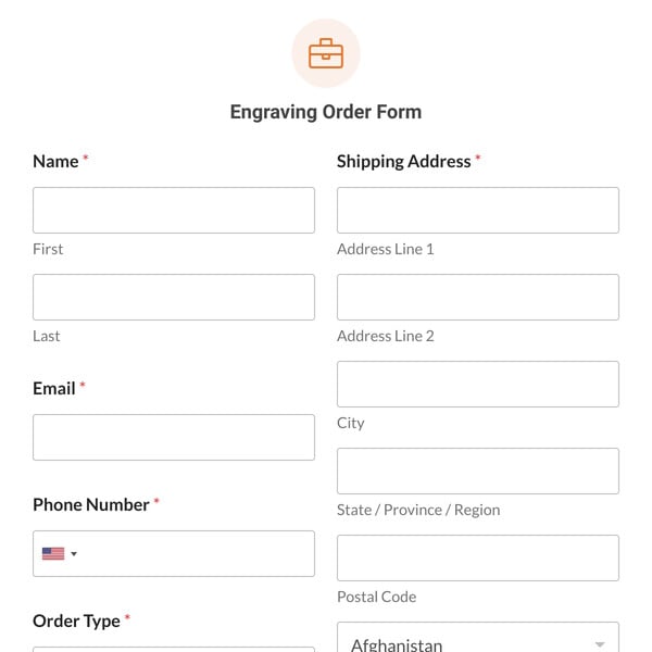 Engraving Order Form Template