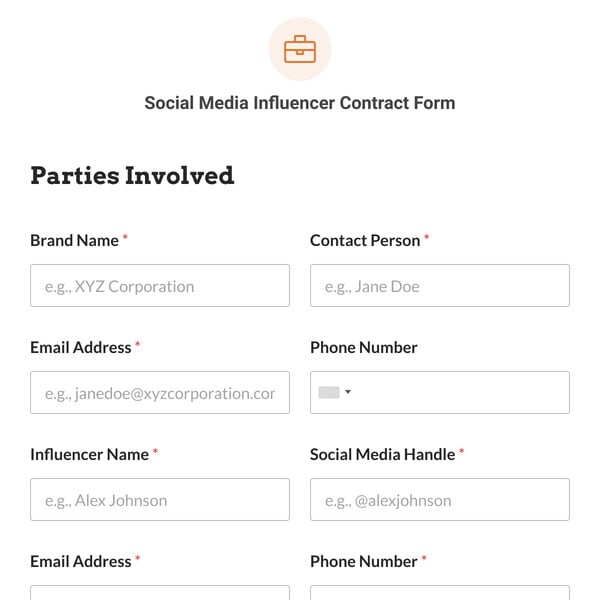 Social Media Influencer Contract Form Template