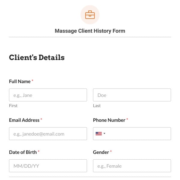 Massage Client History Form Template
