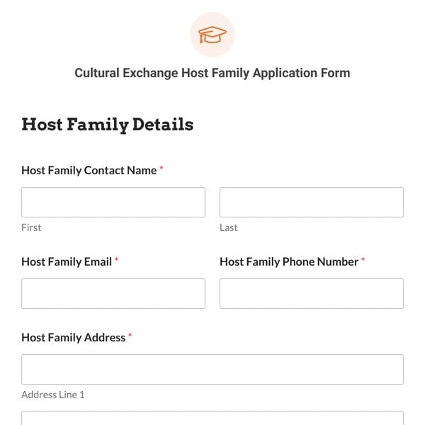 Cultural Exchange Host Family Application Form Template