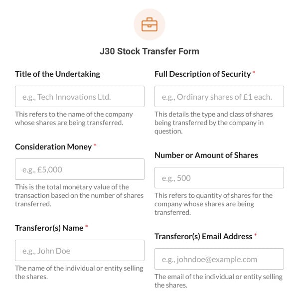 J30 Stock Transfer Form Template
