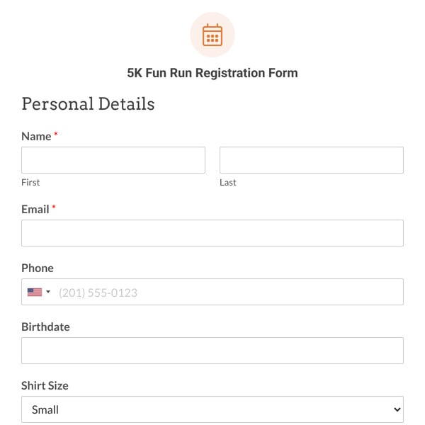 5K Fun Run Registration Form Template