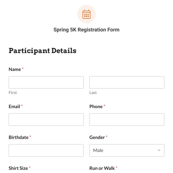 Spring 5K Registration Form Template