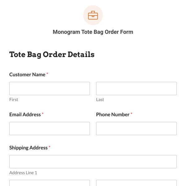 Monogram Tote Bag Order Form Template