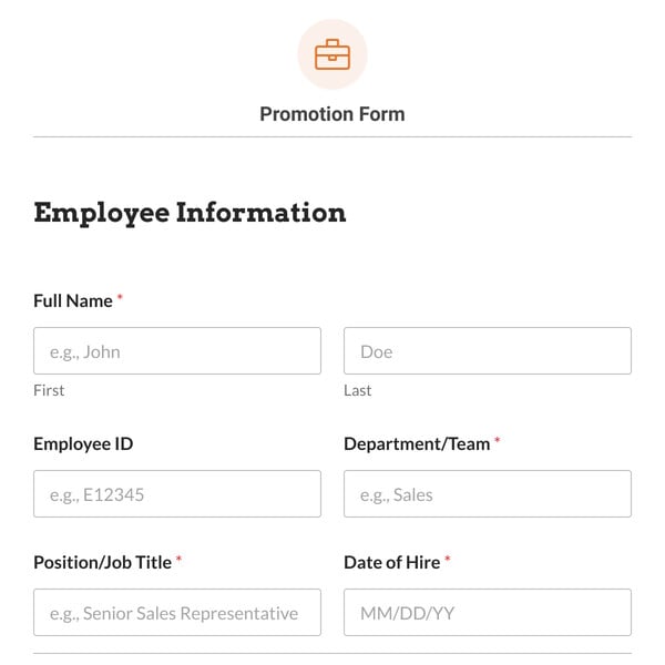 Promotion Form Template