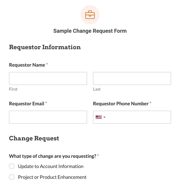 Sample Change Request Form Template