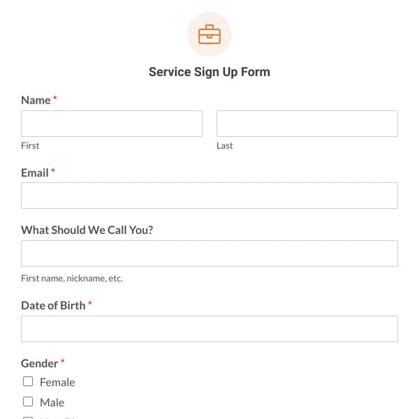 Service Sign Up Form Template