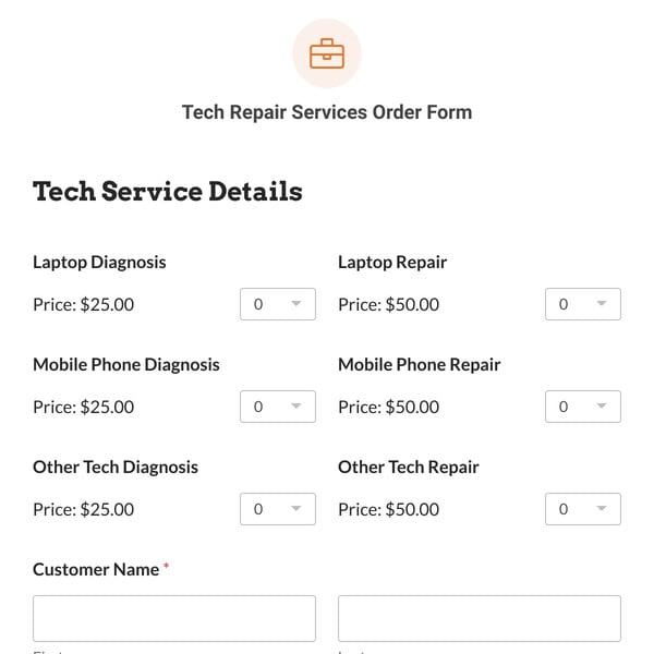 Tech Repair Services Order Form Template