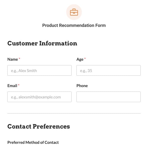 Product Recommendation Form Template