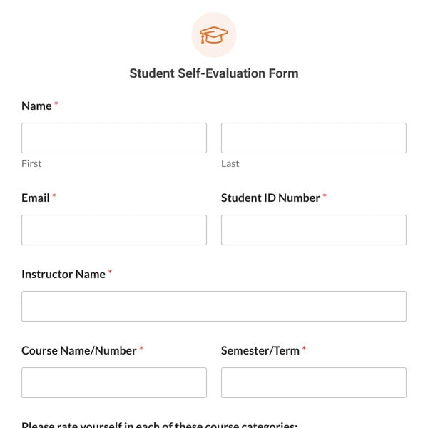 Student Self-Evaluation Form Template