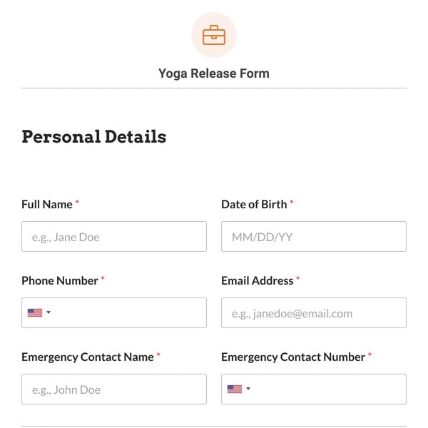 Yoga Release Form Template