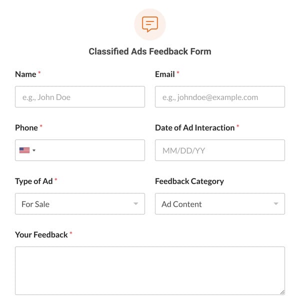 Classified Ads Feedback Form Template