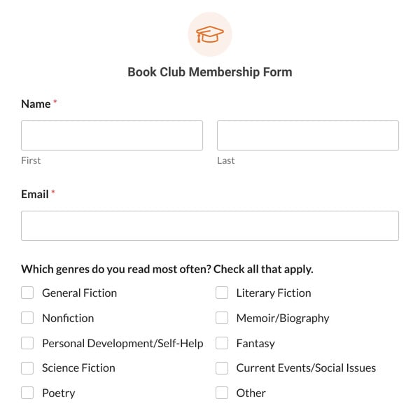 Book Club Membership Form Template