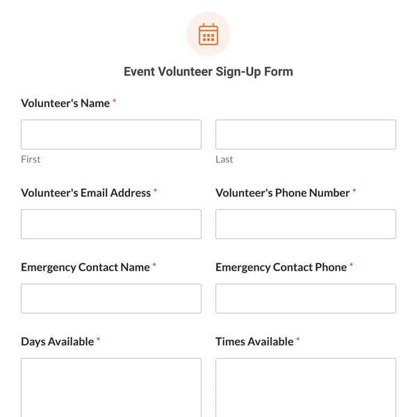 Event Volunteer Sign-Up Form Template