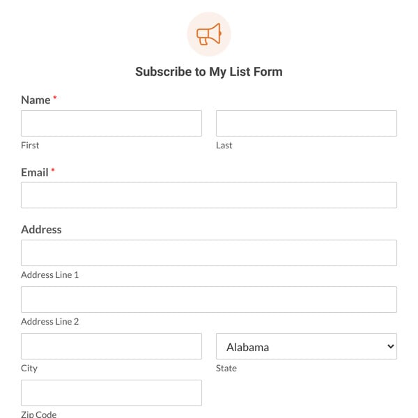Subscribe to My List Form Template