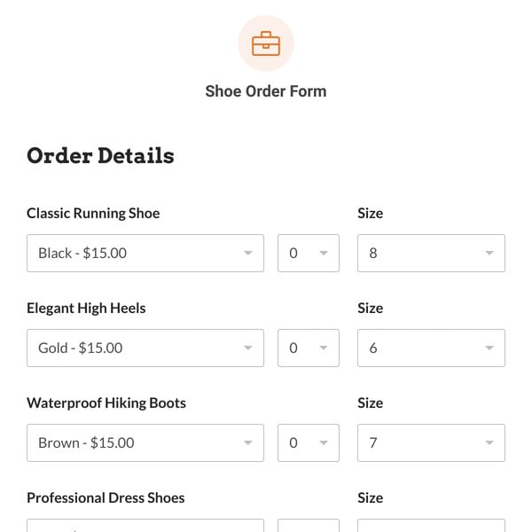 Shoe Order Form Template