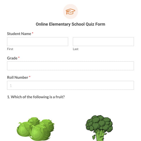 Online Elementary School Quiz Form Template