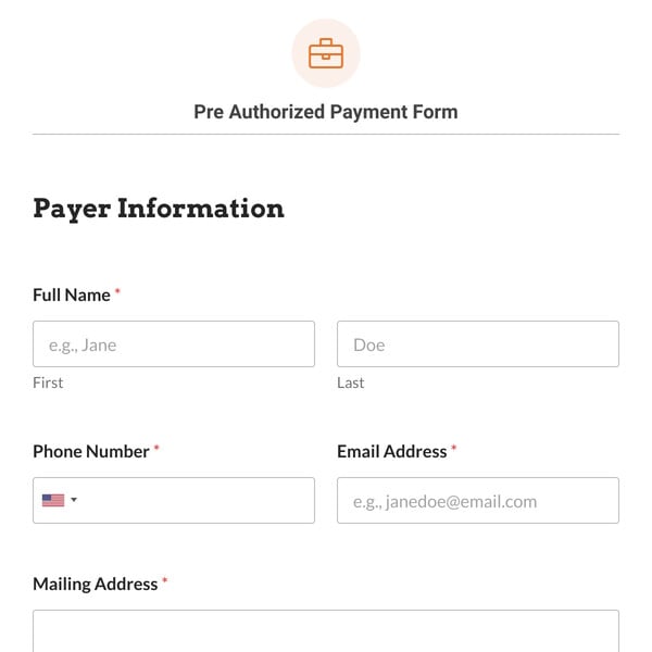Pre Authorized Payment Form Template