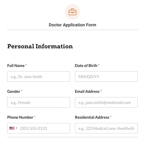 Doctor Application Form Template