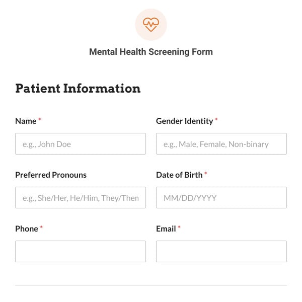 Mental Health Screening Form Template