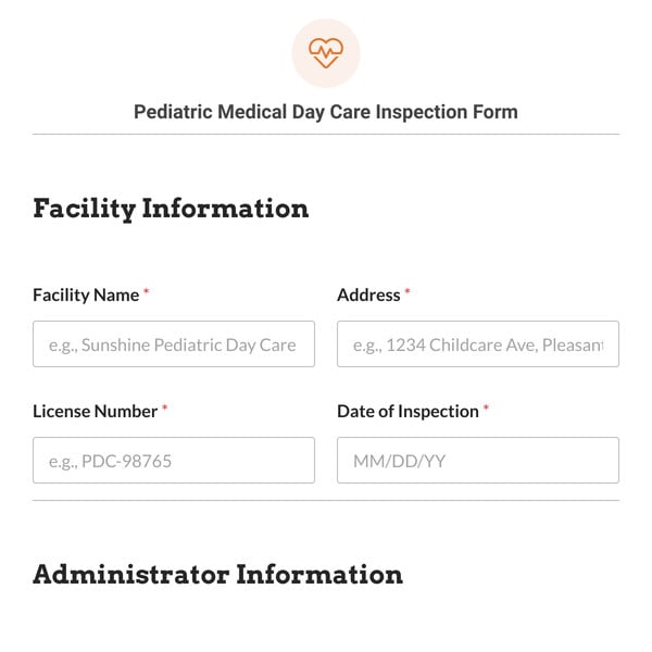 Pediatric Medical Day Care Inspection Form Template