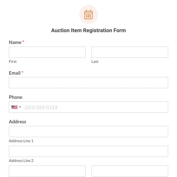 Auction Item Registration Form Template