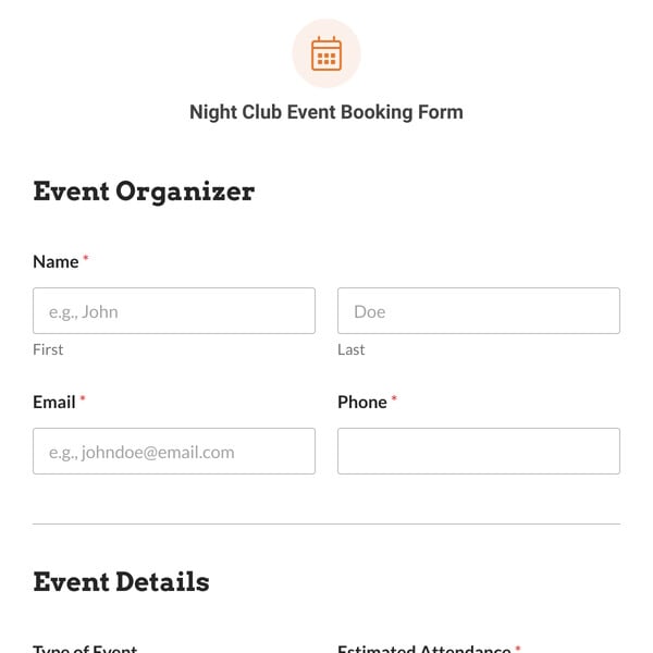 Night Club Event Booking Form Template