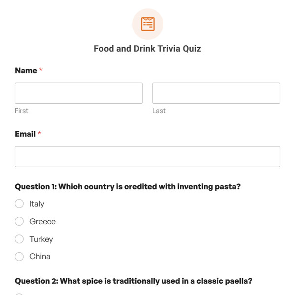 Food and Drink Trivia Quiz Template